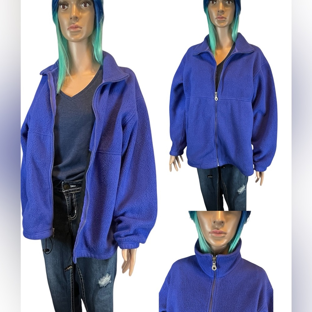 Lands’ End Vintage Zip-Front Fleece, Blue | M
